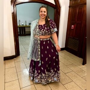 Elegant Purple Lehenga with Floral Embroidery